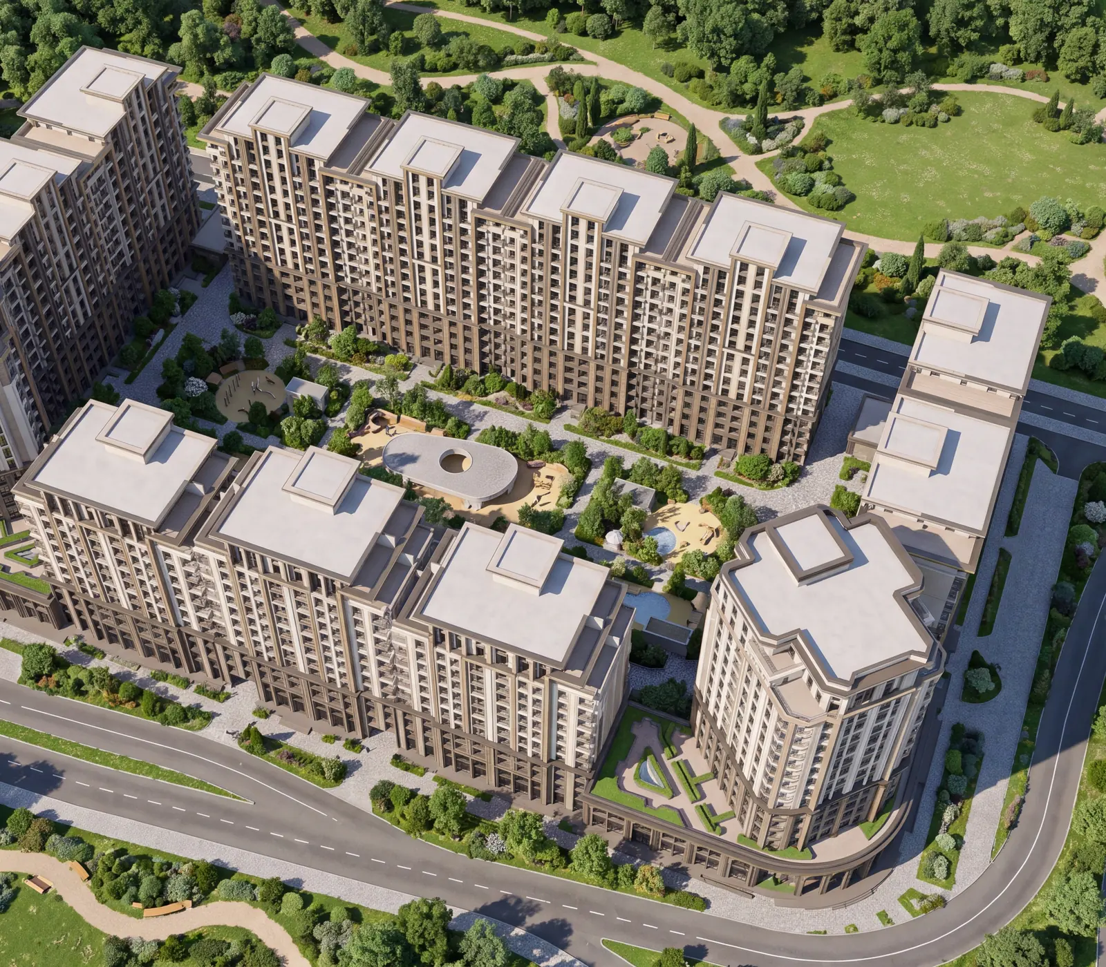 PARI Residence с высоты: корпуса вокруг двора. Визуализация проекта